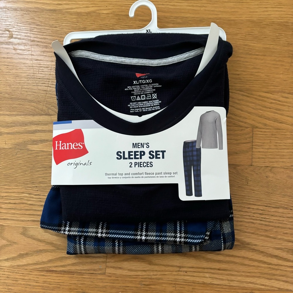 NEW Hanes Navy Blue Sleep Set Pajamas Long Pants Long Sleeve PJ XL